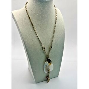 Gwen Stefani Signed Y2K Boho Necklace‎ Shell Charm 9" Drop Pendant Gold Tone